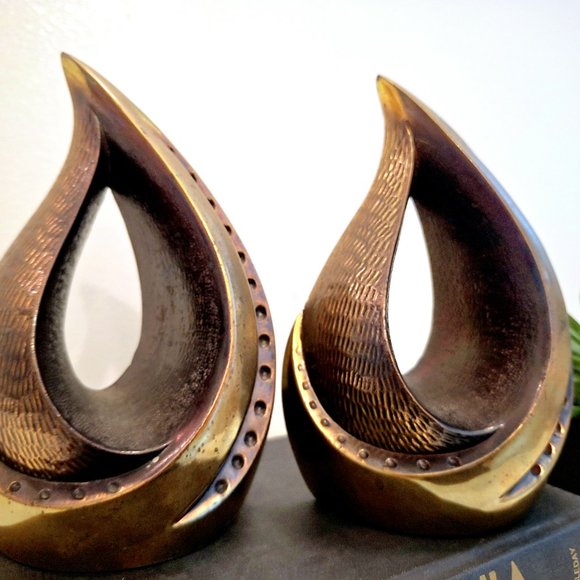 Ben Seibel for Jenfred 'Flame' Brass Bookends, 1950's Jenfredware Sculptural Boo - Picture 3 of 11